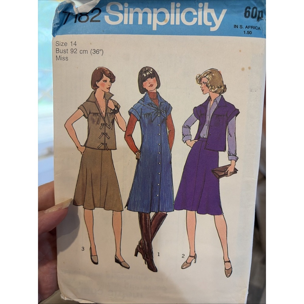 Vintage Simplicity Dress/Top/Skirt Sewing Pattern #7182 Size 14 Bust 36 Uncut